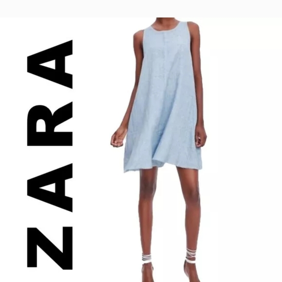 blue linen dress zara